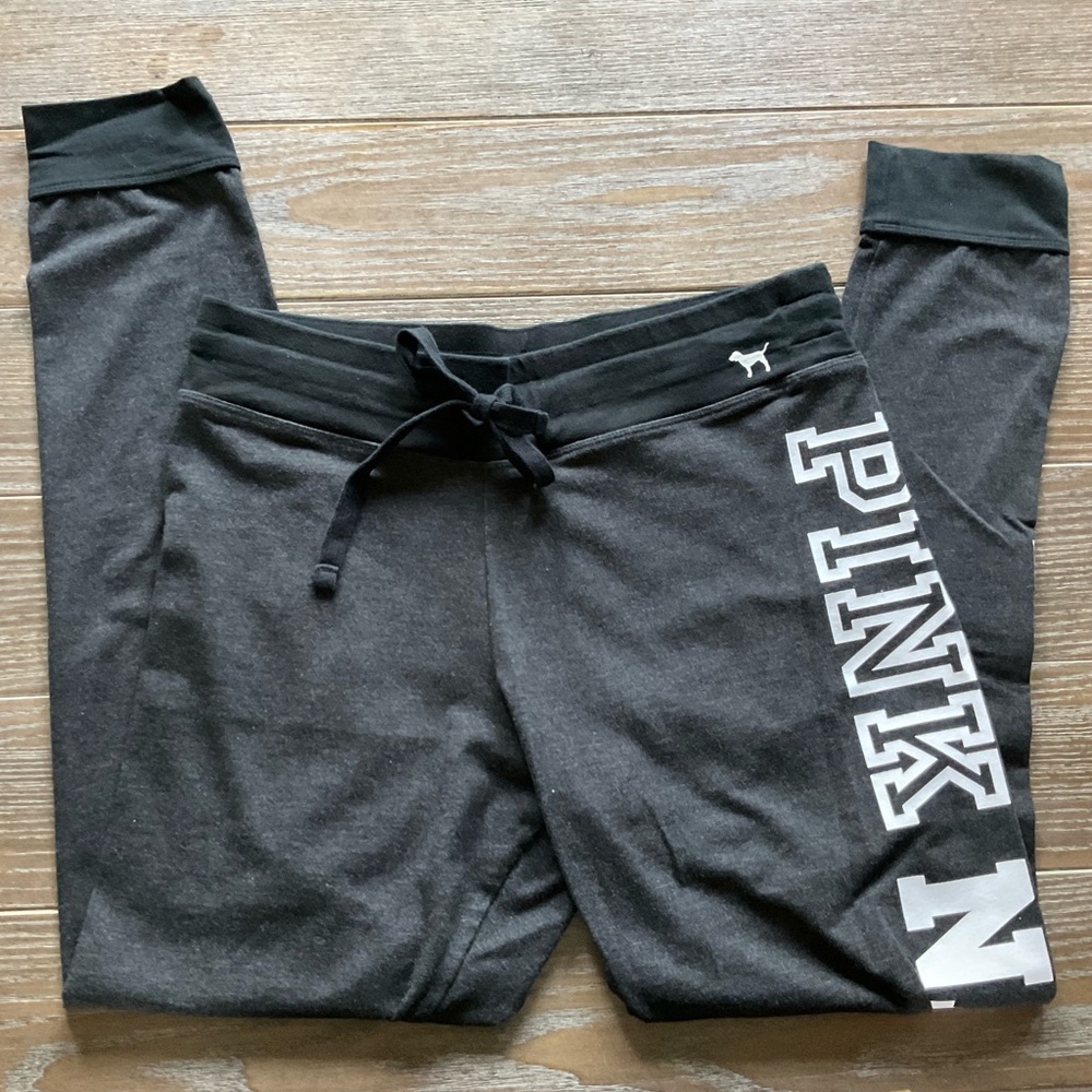 PINK Victoria's Secret Pink Gray Graphic Yoga Joggers